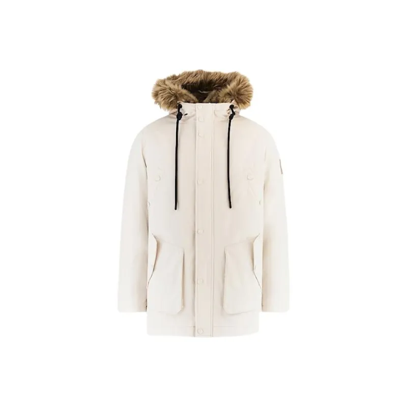 GUESS Faux Leather Lining Parka Jackets Coats Men's White-0