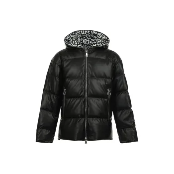 VERSACE JEANS COUTURE Faux leather Hooded Down Coat