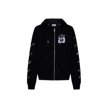 OFF-WHITE Logo Embroidered Zip-Up Drawstring Hoodie