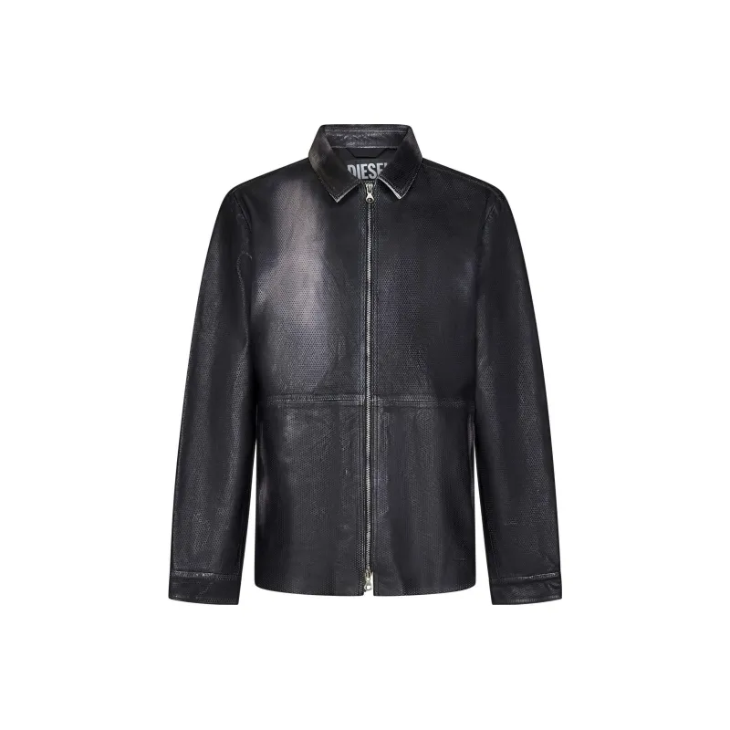 DIESEL Leather Jackets Men Black-0