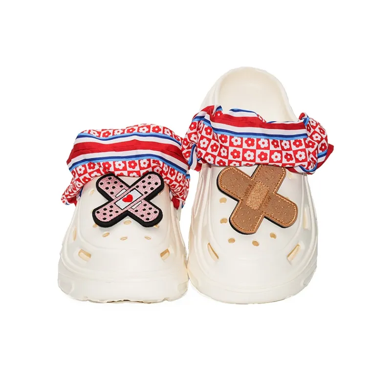OUBT Floral Fabric Wrap, Cross Bandage Clogs Unisex Ecru-2