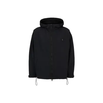 HUGO BOSS WATER REPELLENT HOODED WINDBREAKER WITH STACKED LOGO BADGE Jackets Coats Men's Black