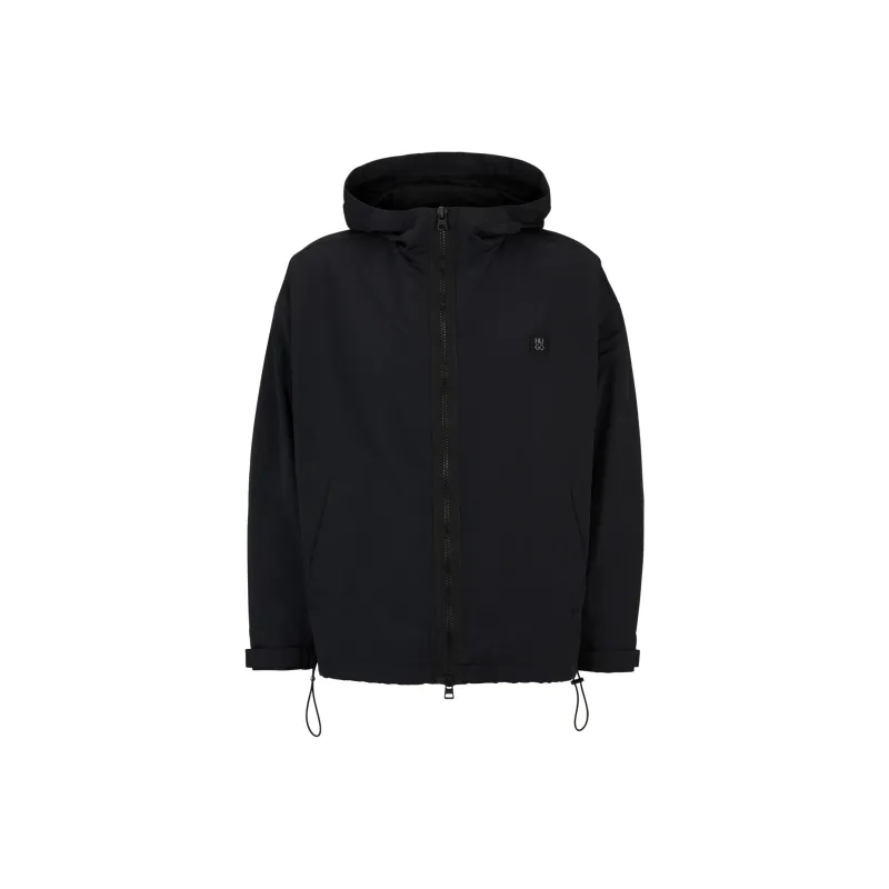 HUGO BOSS WATER REPELLENT HOODED WINDBREAKER WITH STACKED LOGO BADGE Jackets & Coats Men's Black-0