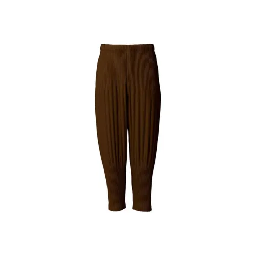 Homme Plissé Issey Miyake Casual Pants Men Roasted Nut Brown