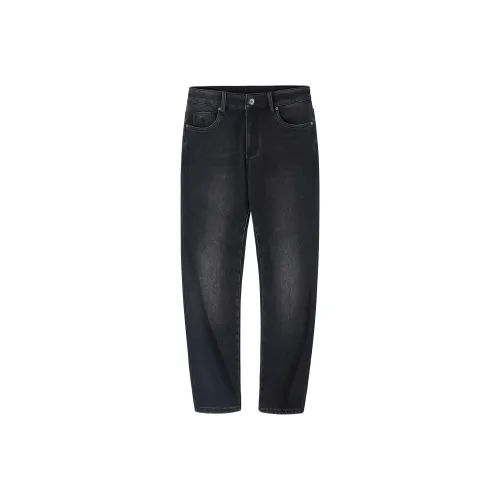 CAMEL Straight Fit Silver Fox Velvet Warm Denim Micro Stretch Cotton Like Breathable Jeans Men's