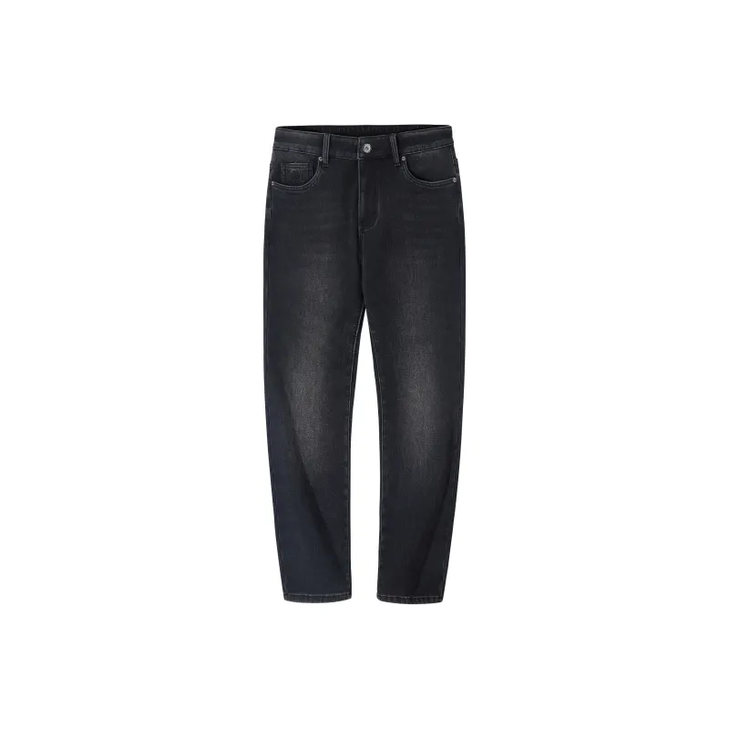 CAMEL Straight Fit Silver Fox Velvet Warm Denim Micro Stretch Cotton Like Breathable Jeans Men's-0
