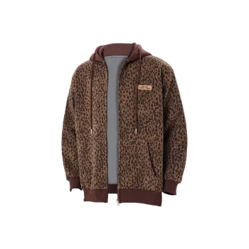 KIRHNE Jackets Coats Unisex Leopard Print Coffee
