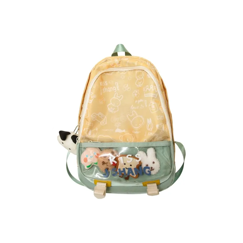 H YXIANG Nylon Backpack Unisex Pink/Yellow-1