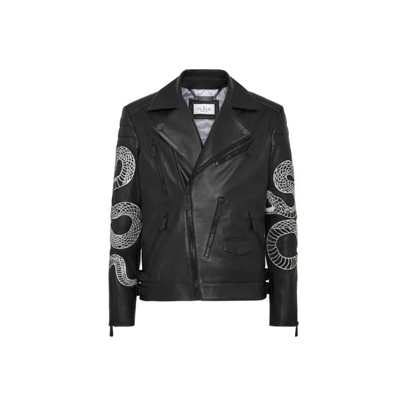 PHILIPP PLEIN Snake print Biker Jacket-0