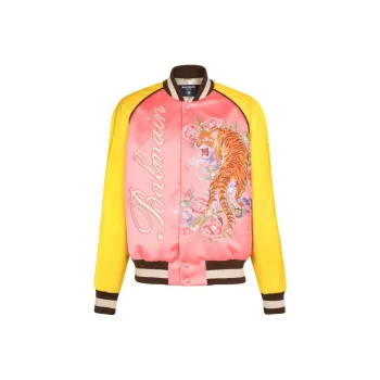 BALMAIN Tiger embroidered Satin Bomber Jacket