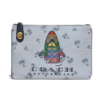 COACH Turnlock Canvas Clutch Medium Size Women's Gray