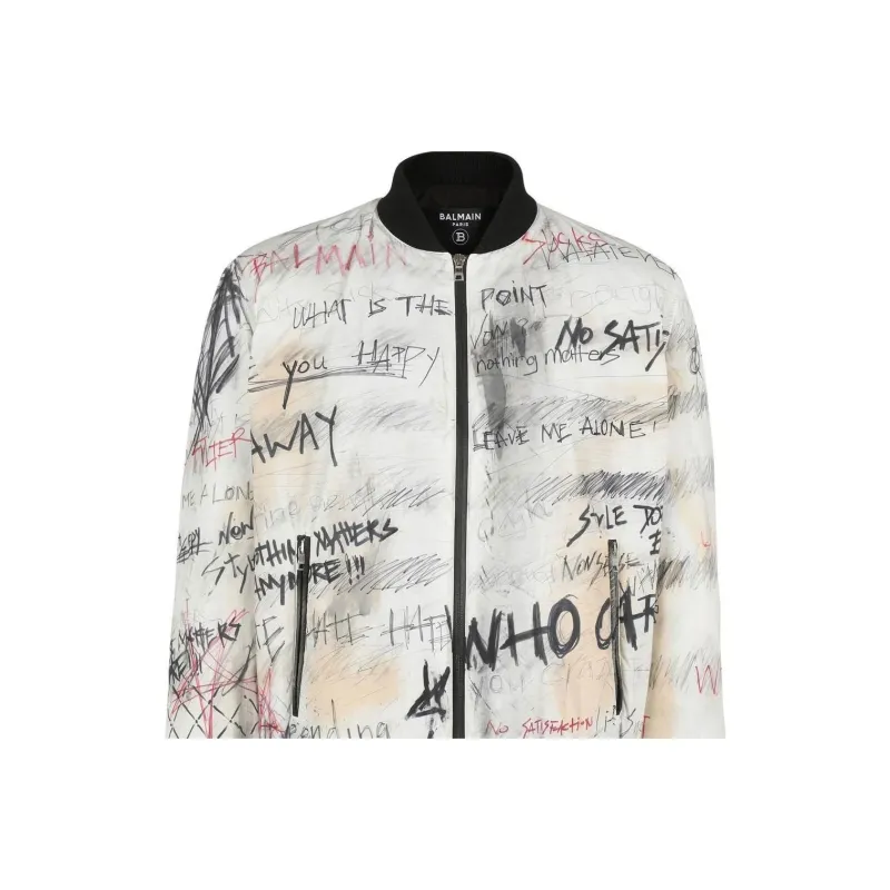 BALMAIN Nylon Bomber Jacket With Graffiti Print-4