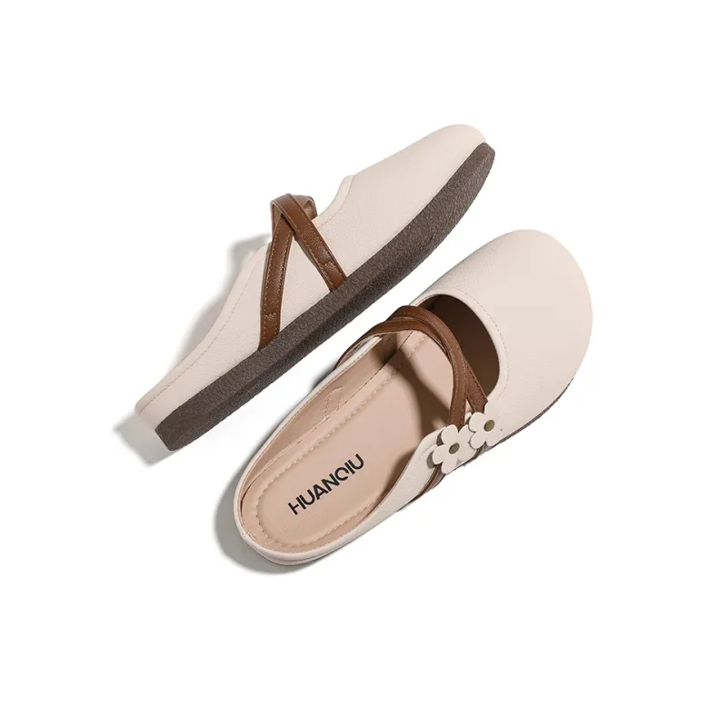 HUANQIU Quiet Slip Resistant Closed Toe Slippers Women's Light Khaki-4