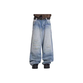 Jaded London Drift Series Drift Collection Bleach Repaired Low Rise Jeans Men's Light Blue