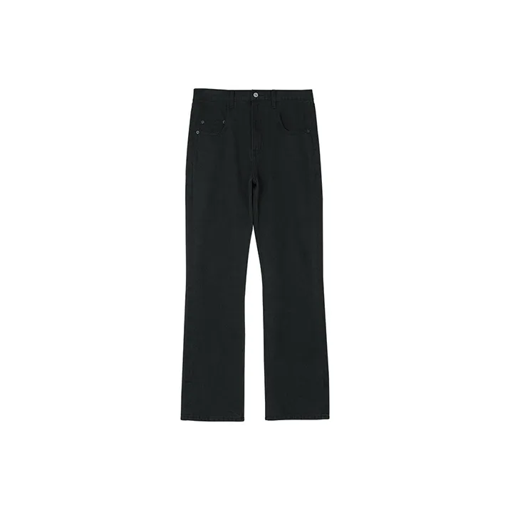 SIMPLE PROJECT Flared Pants Jeans Unisex Washed Black-0