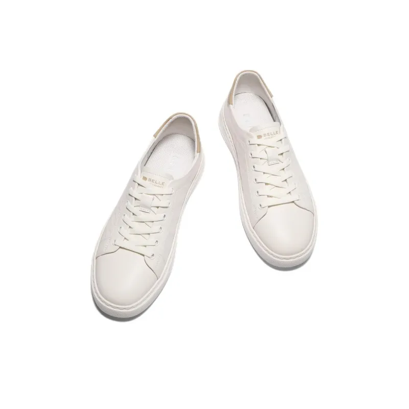 BELLE Anti Slip Wear Resistant Low Top Skateboard Shoes Men's White/Apricot-3