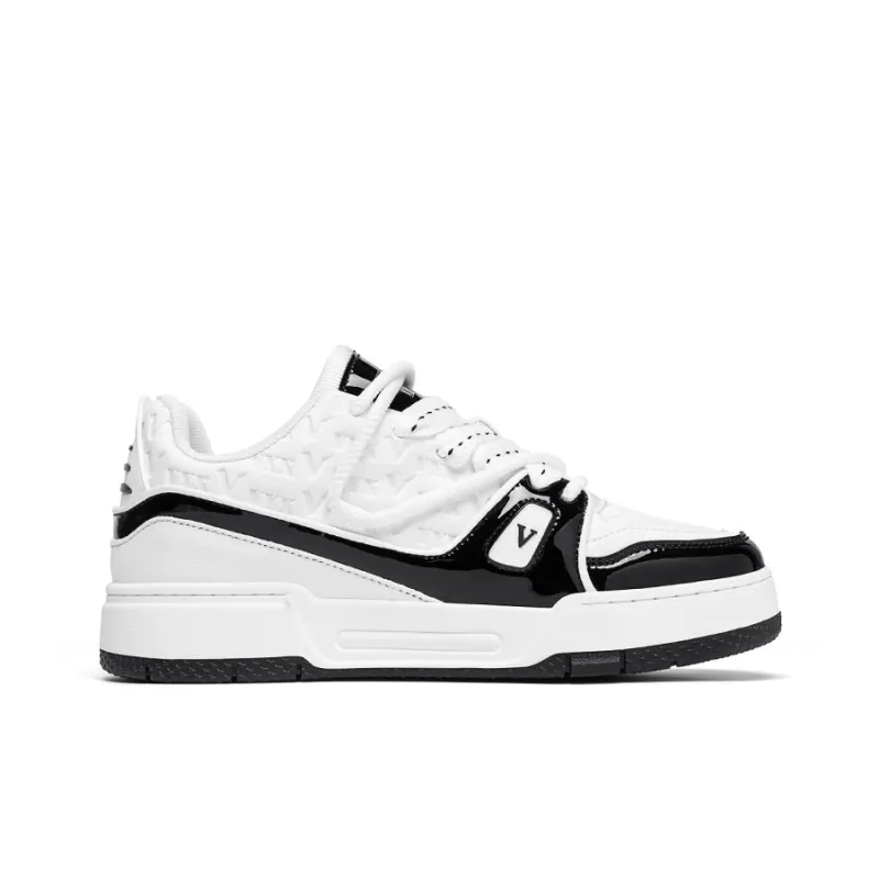 V.YERXU Abrasion Resistant Lightweight Breathable Height Increasing Low Top Skateboard Shoes Unisex White Black-3