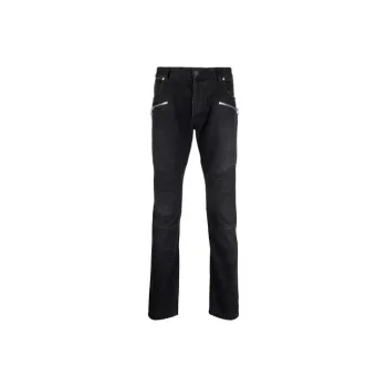 BALMAIN Slim Fit Monogram Revers Ribbed Jeans