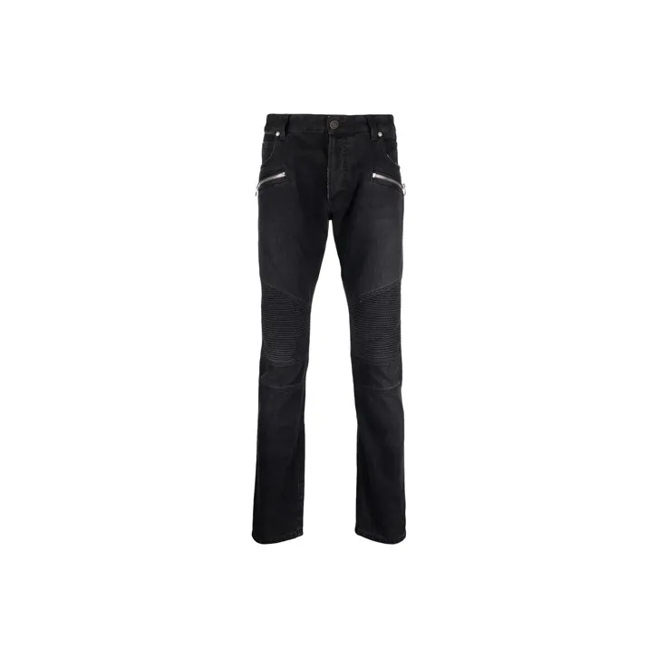 BALMAIN Slim Fit Monogram Revers Ribbed Jeans-0