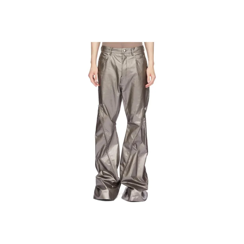RICK OWENS/RO Lido Bolan Banana In Gun Metal Coated Stretch Denim Jeans Men's Metallic-0