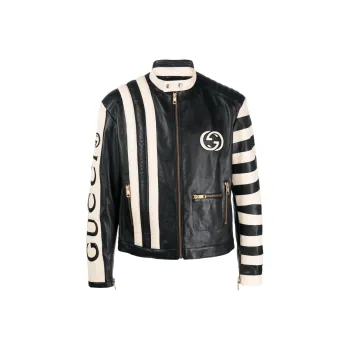 GUCCI Leather Jacket Men's Black White