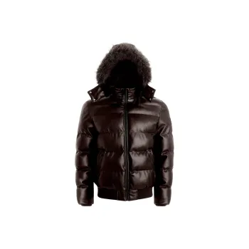 GUESS Stretch Faux Leather Puffer Jacket Jackets Coats Men's Dark Brown