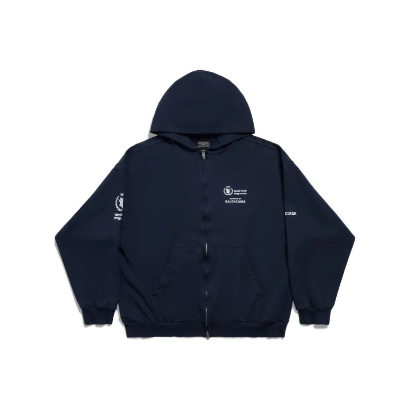 Balenciaga WFP Zip Up Medium Fit In Archetype Fleece Jackets Coats Regular Fit Unisex Dark Blue-0