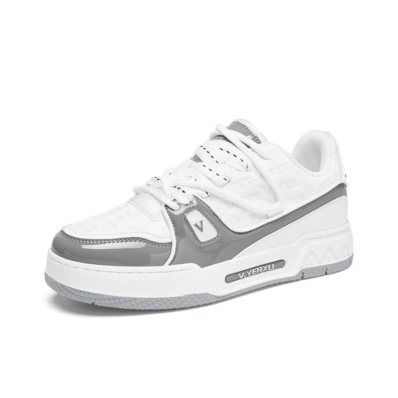 V.YERXU Abrasion Resistant Lightweight Breathable Height Increasing Low Top Skateboard Shoes Unisex White Gray-1