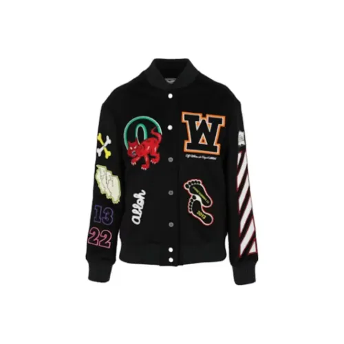 OFF WHITE Embroidered Patches Varsity Bomber Jacket
