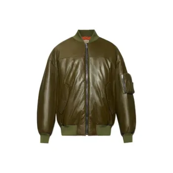 GUCCI Leather Jacket Men's Olive Green
