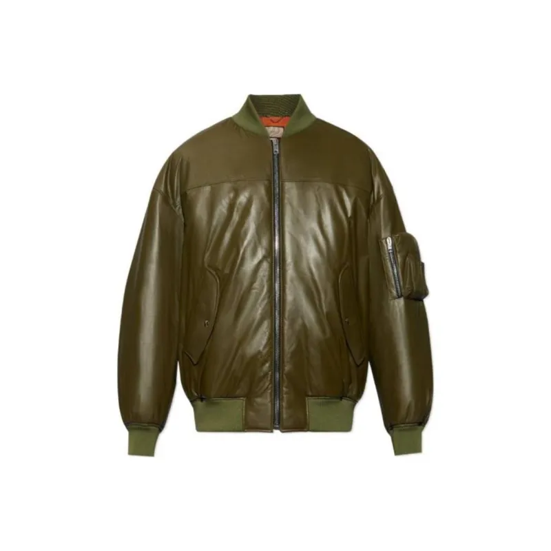 GUCCI Leather Jacket Men's Olive Green-0