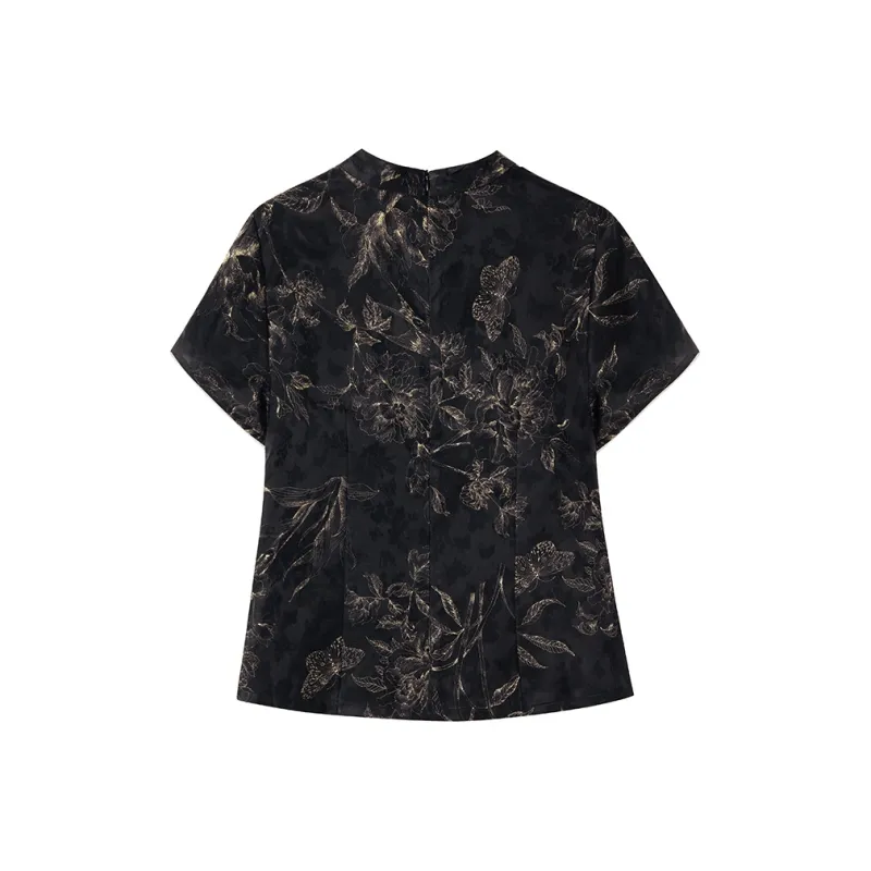 Yi Mengyuan Short Sleeved Silk Shirt Women's Black-1