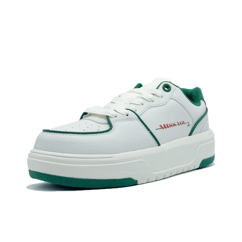 PAIN OR PLEASURE Low Top Skateboard Shoes Unisex White Green-1