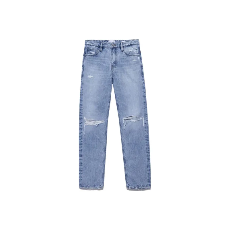 FRAME Distressed Straight Leg Jeans-0