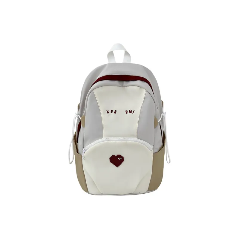 BUBM Nylon Backpack Unisex Khaki/Blue/Pink-9