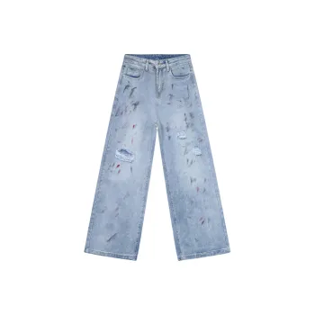 Voguo Relay Mid Rise Jeans Loose Fit Straight Fit Wide Leg Pants Unisex Dusty Blue