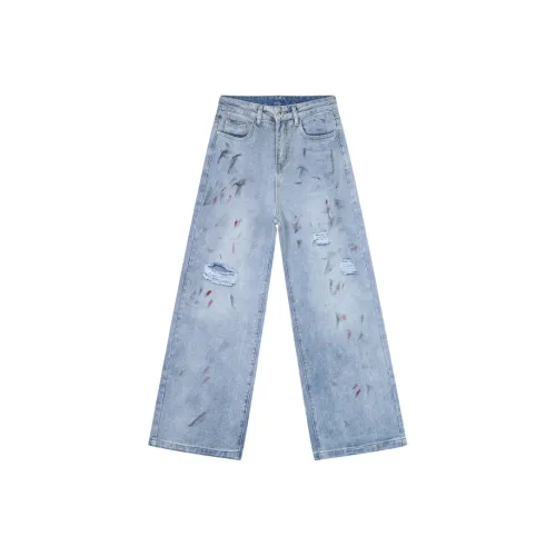 Voguo Relay Mid-Rise Jeans Loose Fit Straight Fit Wide Leg Pants Unisex Dusty Blue