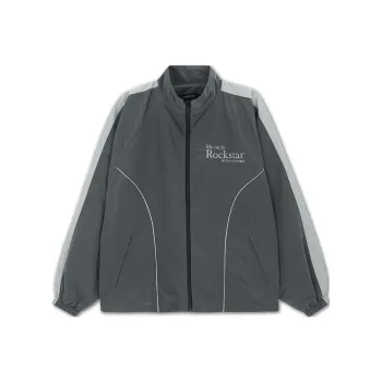 JOEGUSH My Cat Is Rockstar Nylon Track Jacket Jackets Coats Unisex Charcoal/Charcoal Gray