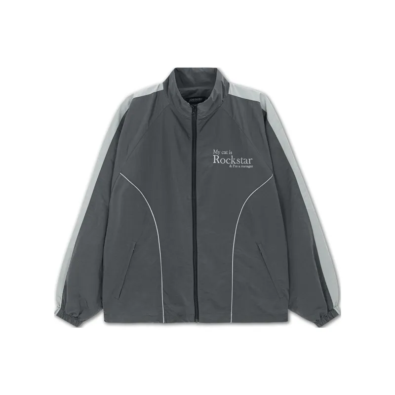 JOEGUSH My Cat Is Rockstar Nylon Track Jacket Jackets Coats Unisex Charcoal/Charcoal Gray-0