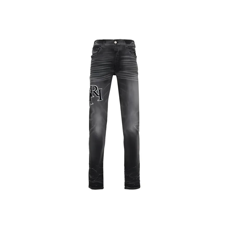 AMIRI Logo-Embroidered Distressed Skinny Jeans-0