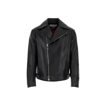 Alexander McQueen Long Sleeved Zip Up Leather Biker Jacket