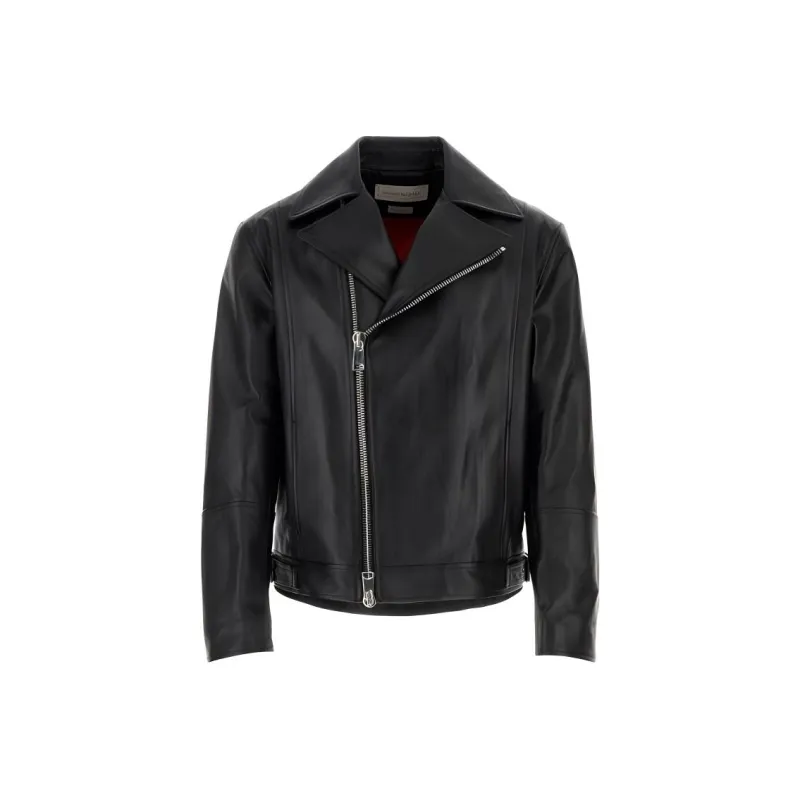 Alexander McQueen Long Sleeved Zip Up Leather Biker Jacket-0