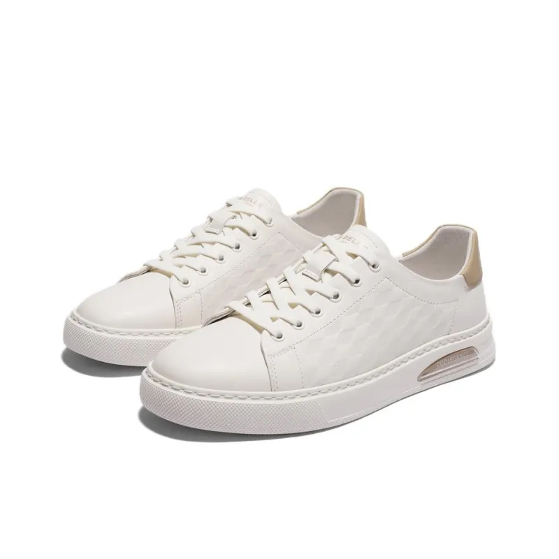 BELLE Anti Slip Wear Resistant Low Top Skateboard Shoes Men's White/Apricot-2