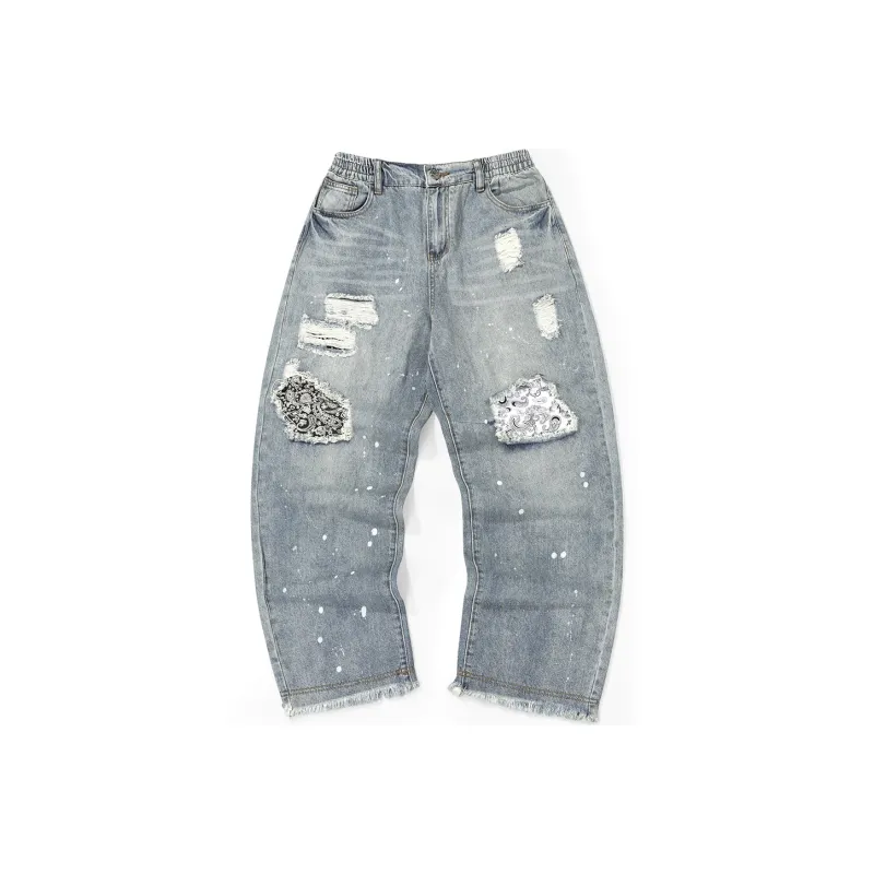 XXGOGO Straight Jeans Unisex Distressed Denim Blue-0