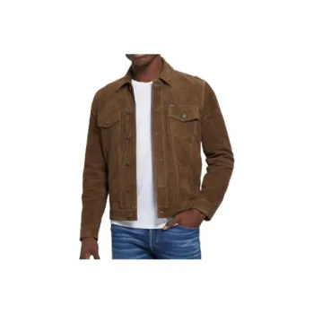 GUESS Suede Trucker Jacket Jackets Coats Men's Brown