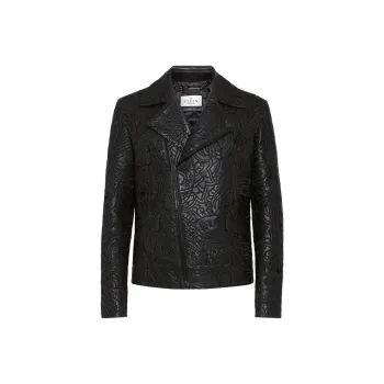 PHILIPP PLEIN Paisley print Leather Biker Jacket