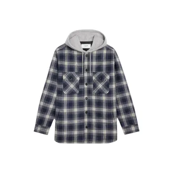 CELINE Hooded Overshirt In Checked Cotton
