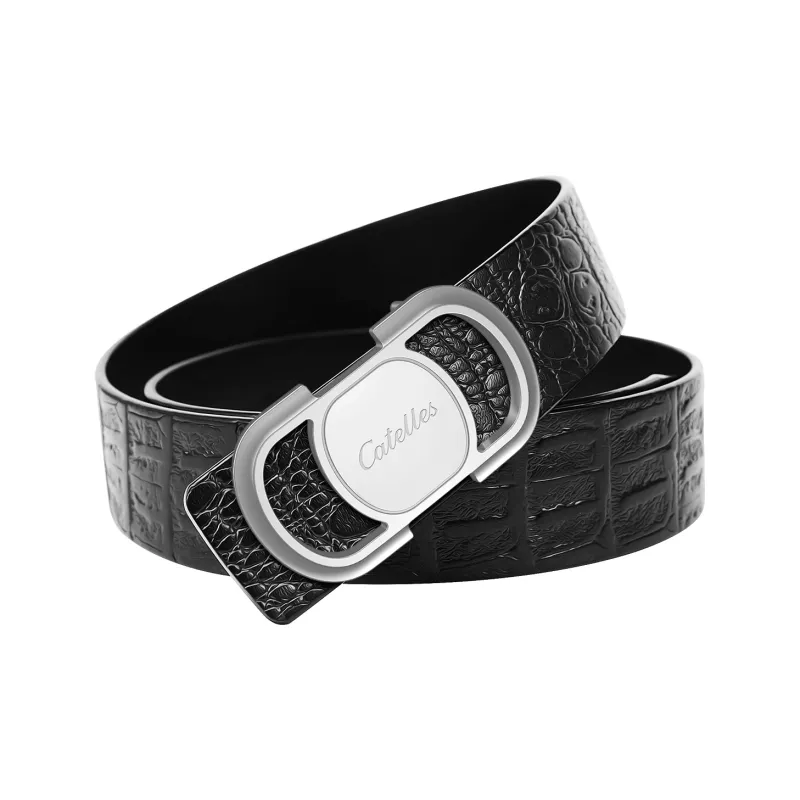 CATELLES Crocodile effect Top Layer Cowhide Leather Belts Men's 3.5cm-2