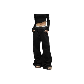 WLNEXT Casual And Stylish Streetwear Pants With Design Flair, Loose Fit, Casually Cool Jeans Unisex Black