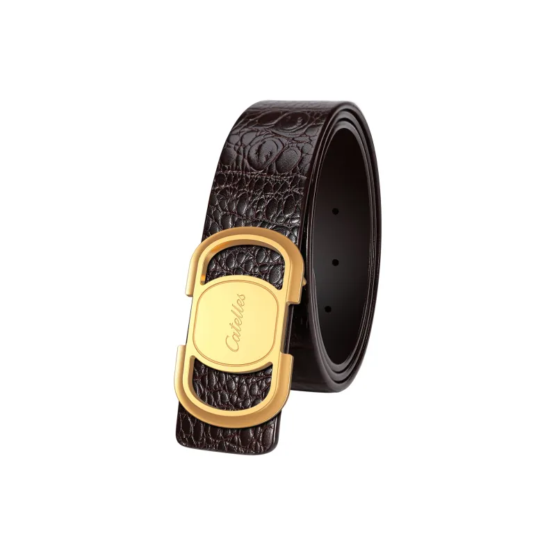 CATELLES Crocodile effect Top Layer Cowhide Leather Belts Men's 3.5cm-6